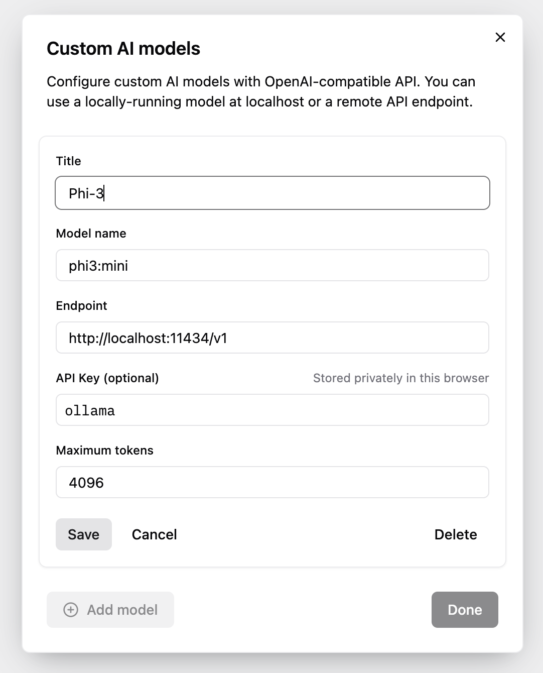 Configure custom model